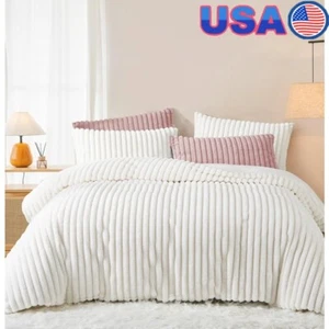 Fluffy Faux Rabbit Fur Duvet Cover Set Queen Soft Plush Bedding Winter Set New - Picture 1 of 7