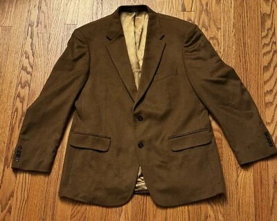 Chaqueta Abrigo Blazer Haspel Marrón 100% Cachemira 2 Botones Pecho Único 44R LEER Foto 1 de 4