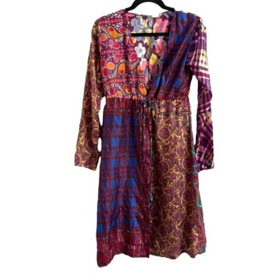 Bata/traje de baño de manga larga de seda reciclada con estampado vintage - S/M Foto 1 de 4