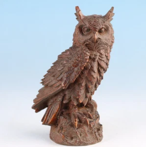 lovely Japanese boxwood hand carved owl Figure statue netsuke collectable - Picture 1 of 7