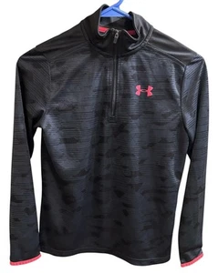 Under Armour Boys Medium 1/4 Zip Black Red Logo Lightweight - Picture 1 of 4