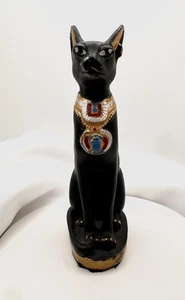 Handgefertigte altägyptische Bast Bastet Katze Göttin Statue schwarz Gold Dekor Ägypten - Bild 1 von 6