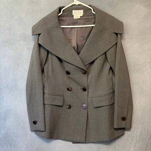W by Worth Vintage Double Breasted Pea Coat Women 4 Wool Oversized Collar Preppy - Picture 1 of 7