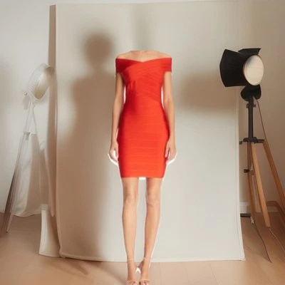 ¡NUEVO! Wow Couture Mujer Rojo Vendaje Entrecruzado Fuera del Hombro Bodycon MIDI Grande Foto 1 de 4