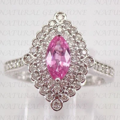 Alianza de diamantes y zafiros naturales marquesa de 4,30 quilates enchapada en oro blanco de 18 quilates Foto 1 de 4