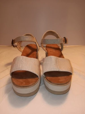 Sandalias Toms para mujer talla 11 beige tostado con tiras plataforma tacón de cuña punta abierta Foto 1 de 4