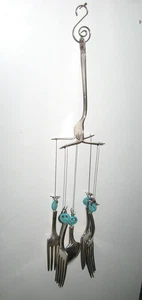 Folk Art Silverplate Wind Chimes Spoon & Fork Vintage Wind Chimes Hand Crafted B - Picture 1 of 4