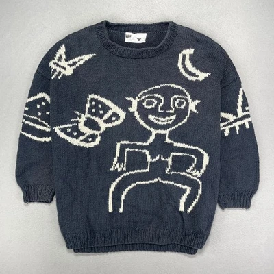 VTG 70s Jacquard Knit Sweater Abstract Nature Thick Cotton Oversized Womens L-XL - Image 1 of 4