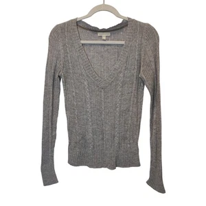 Aeropostale Y2K Damen Gr. S grau gerippt tailliert Low V Pullover Angora Bella Swan - Bild 1 von 5