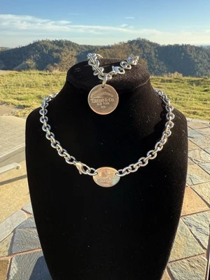 Tiffany & Co Please Return To Oval Tag Choker Necklace & Bracelet Set  Silver - Image 1 of 2