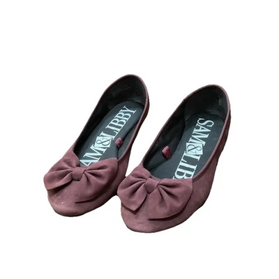 Sam & Libby Ballet Flats Size 7M Burgundy Wine Bow Suede Leather Comfy EUC - Image 1 of 4