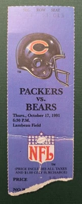 Green Bay Packers Chicago Bears Football Ticket Stub 10/17 1991 Jim Harbaugh TD - Image 1 of 2