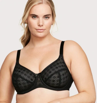 Glamorise 38DDD 38F USA (38E UK) Lace Comfort WonderWire Bra NWOT 9855 Black - Image 1 of 4