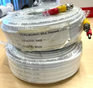 100FT RG59/U BNC Premade CCTV Cable Security Camera Power Video 2 pack - Picture 1 of 3