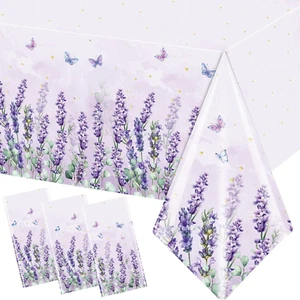 3Pcs Lavender Tablecloth Rectangle Lilac Plastic Table Cloths Butterfly Table Co - Picture 1 of 12