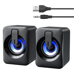 USB Wired Computer Speakers for Desktop PC Laptop Stereo LED RGB Light Soundbar - Picture 1 of 10