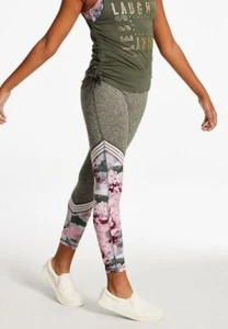 NWT Justice Girl's Floral Mesh Stripe Leggings Pants Cheer Dance Gymnastics 8 10 - Picture 1 of 3