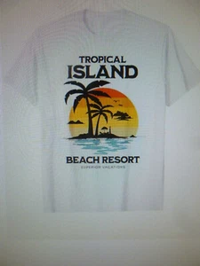 Tropical Island Beach Resort Palmen Fun T Shirt weiss Large 100% Baumwolle neu - Bild 1 von 5