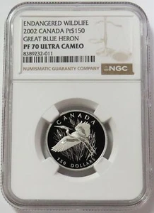 2002 PLATINUM 344 MINTAGE CANADA $150 GREAT BLUE HERON 1/2 OZ NGC PROOF 70 UC - Picture 1 of 3