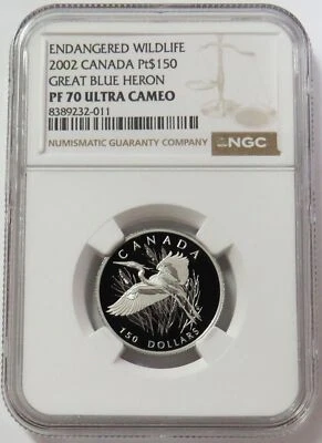 2002 PLATINUM 344 MINTAGE CANADA $150 GREAT BLUE HERON 1/2 OZ NGC PROOF 70 UC - Image 1 of 3