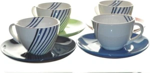 SET (4) DIANE VON FURSTENBERG DVF STREAMLINE DEMITASSE ESPRESSO CUP & SAUCER NEW - Picture 1 of 3
