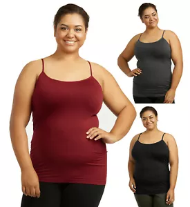 Sofra Women's Plus Size Plain Camisole Tank Top with Adjustable Straps - Picture 1 of 4