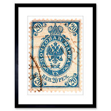 Postage Stamp Imperial Russia Closeup Vintage Philately Framed Print 9x7 Inch