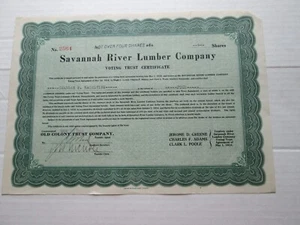 (1) MAY 1 1916 SAVANNAH RIVER LUMBER CO. VOTING TRUSY CERTIFICATE 4 SHARES #2564 - Picture 1 of 2