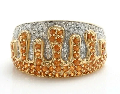 Anillo de oro amarillo macizo de 14 quilates con topacio imperial natural y diamantes de 0,1,40 quilates Foto 1 de 4