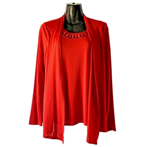 Top de autoestima para mujer talla pequeña rojo imitación gemelo manga larga imitación cárdigan - Imagen 1 de 16