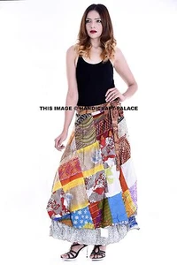 Vintage Silk Sari Recycled Wrap Around Skirts Dress Indian Reversible Long Skirt - Picture 1 of 4