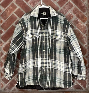 Thums Up Shacket Thick Shirt Jacket Mens Medium Plaid Button Quilt Lined Pockets - Picture 1 of 8