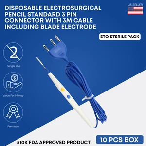 Lápiz electroquirúrgico Diathermy ESU Cautery con electrodo de hoja caja de 10 piezas - Imagen 1 de 3