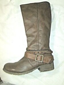 Jellypop Nastia Brown Faux leather Knee High Boots Straps, chains, studs 8.5M