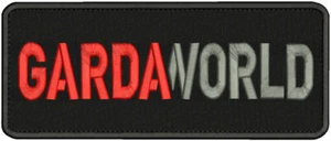Garda/World EMBROIDERY PATCH 4X10.5 HOOK ON BACK red gray on black - Picture 1 of 2