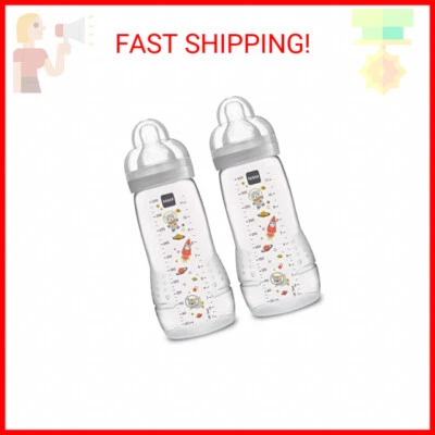 MAM Easy Active Bottle 11 oz (2-Count), Fast Flow Bottles, 4+ Month, Unisex, Gra - Image 1 of 2