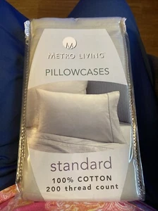 Metro Living Standard Pleated Pillow Cases 100% Cotton Gray DWR - Picture 1 of 2