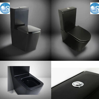 Matt Black Round Square Close Coupled toilet Dual Flush Soft Close Seat Bathroom