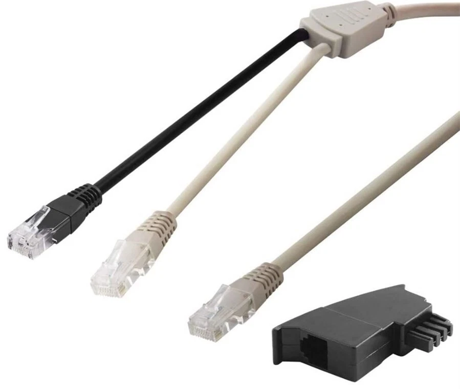 3m Telefon Y Kabel DSL 2x RJ45 auf RJ45 + TAE Adapter für Fritzbox Router - Bild 1 von 3