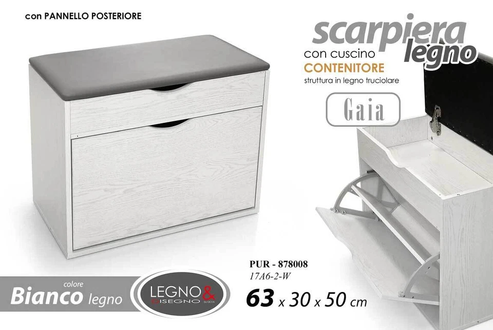 PANCA SCARPIERA CONTENITO MOBILE RIBALTA CUSCINO ROVERE SALVASPAZIO 63*30*h50cm - Immagine 1 di 1