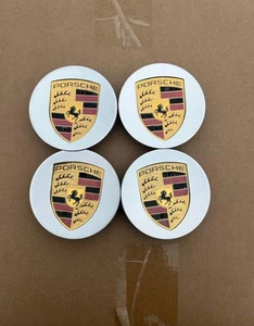 SET OF 4 76mm Silver Porsche Center Caps 911 Cayenne Panamera Cayman - Picture 1 of 4