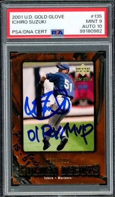 Ichiro Suzuki Auto Signed 2001 Upper Deck Gold Glove RC 135 PSA 9 Sig 10 ROY/MVP - Image 1 of 2