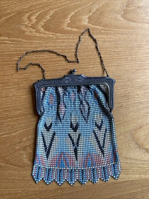 1920s WHITING & DAVIS Enameled ART DECO /FLAPPER colorful Metal Mesh Bag Purse - Image 1 of 4