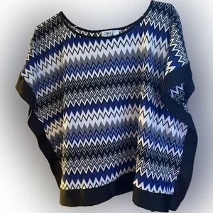Cato Poncho Style Tunic Blouse Chevron Black Blue White Womens Medium - Picture 1 of 5