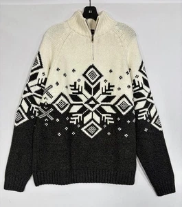 VTG Liberty Sweater Men's Xl Cotton Fair Isle Snowflake Nordic 1/4 Zip - Picture 1 of 11