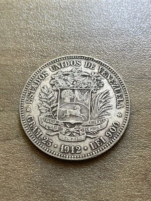 1912 Venezuela 5 Bolívares .900 Silver 25g Coin - simon bolivar XF condition - Image 1 of 4