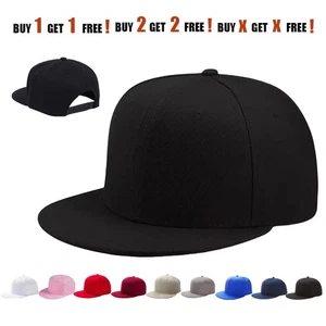 Snapback Hat Cotton Solid Flat Bill Casual Style Baseball Cap Trucker Visor New - Picture 1 of 17