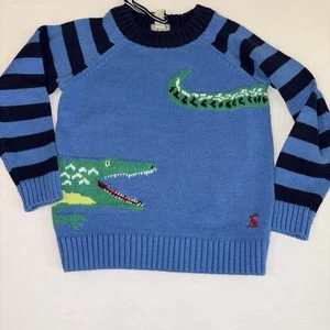 Joules Blue Intarsia Knit Sweater Boys Size 2 2T Toddler Blue Alligator Croc - Picture 1 of 9