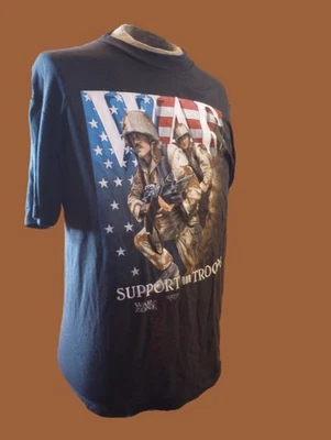 Camiseta Vintage 3D Emblema Apoya Nuestras Tropas Guerra Solo Latón 1991 Talla Grande Nuevo de Lote Antiguo Foto 1 de 4