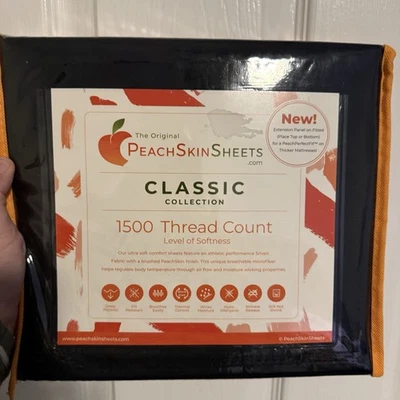 NUEVO The Original Melocotón Skin Sheets Classic Collection 1500 TC Negro King Plano  Foto 1 de 4